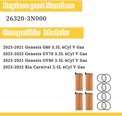 26320-3N000 Oil Filters with O-rings and Drain Plug Gaskets Compatible with Genesis G80 GV80 3.5L 2021-2023, GV70 3.5L 2022-2023, Kia Carnival 3.5L 2022-2023, Kia Carnival 3.5L 2022 in Saudi Arabia