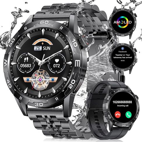 Smart Watch for Men(Answer/Make Call), 1.43'' HD AMOLED Always on Display Smartwatch, 123 Sport Modes, Message Alerts, 400mAh Fitness Watch with Heart Rate/Sleep Monitor for Android iOS, Black in Saudi Arabia