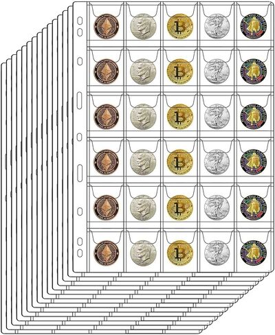 30-Pocket Coin Pages for Collectors, Standard 9-Hole Coin Collection Pages fit Most Binder, Coin Collecting Supplies, Coin Sleeves for Coin, Stamp, Badges etc (30 Pocket - 5 Sheets) in Saudi Arabia