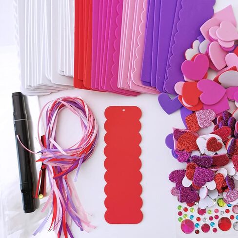 Winlyn 24 Sets Valentine's Day Decorations DIY Heart Bookmarks Valentine Craft Kits Blank Foam Bookmarks with Assorted Hearts Stickers for Kids Classroom Activities Reading Party Favors Gift Exchange in Saudi Arabia