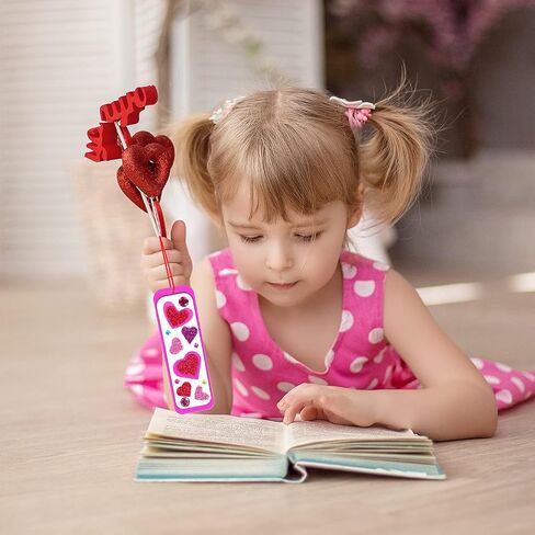 Winlyn 24 Sets Valentine's Day Decorations DIY Heart Bookmarks Valentine Craft Kits Blank Foam Bookmarks with Assorted Hearts Stickers for Kids Classroom Activities Reading Party Favors Gift Exchange in Saudi Arabia