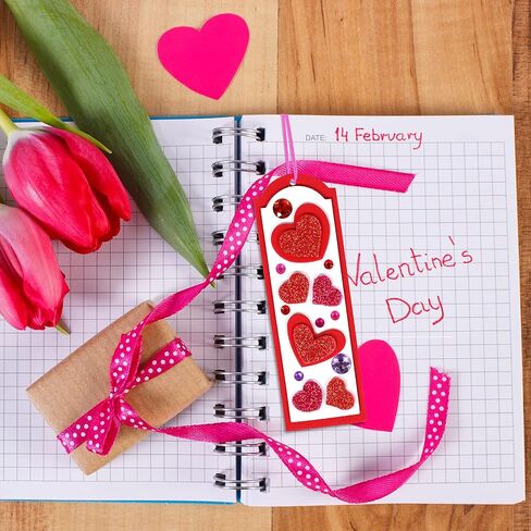 Winlyn 24 Sets Valentine's Day Decorations DIY Heart Bookmarks Valentine Craft Kits Blank Foam Bookmarks with Assorted Hearts Stickers for Kids Classroom Activities Reading Party Favors Gift Exchange in Saudi Arabia