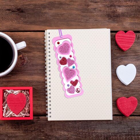 Winlyn 24 Sets Valentine's Day Decorations DIY Heart Bookmarks Valentine Craft Kits Blank Foam Bookmarks with Assorted Hearts Stickers for Kids Classroom Activities Reading Party Favors Gift Exchange in Saudi Arabia