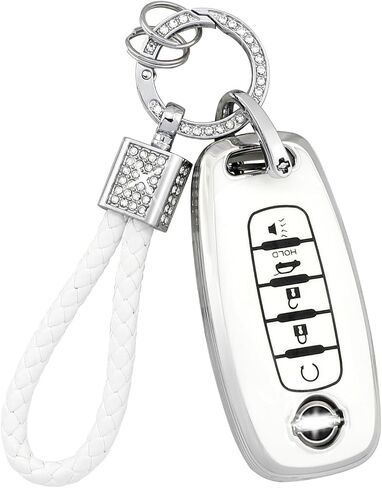 PIFOOG Key Fob Cover for Nissan Rogue Pathfinder 2023 5 Button Car Keys Case Shell Cute Bling Keychain Smart Remote Key Protector Accessories TPU Girly Women White Silver in Saudi Arabia