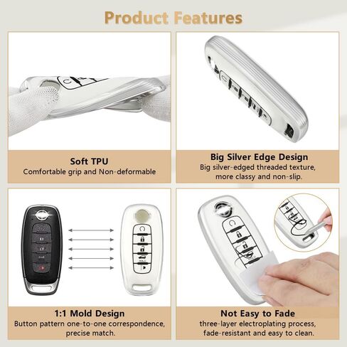 PIFOOG Key Fob Cover for Nissan Rogue Pathfinder 2023 5 Button Car Keys Case Shell Cute Bling Keychain Smart Remote Key Protector Accessories TPU Girly Women White Silver in Saudi Arabia