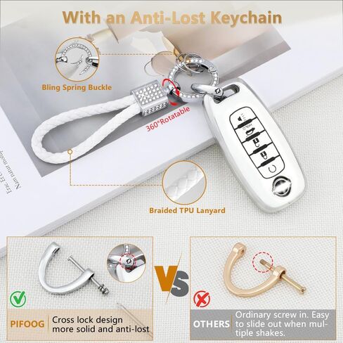 PIFOOG Key Fob Cover for Nissan Rogue Pathfinder 2023 5 Button Car Keys Case Shell Cute Bling Keychain Smart Remote Key Protector Accessories TPU Girly Women White Silver in Saudi Arabia