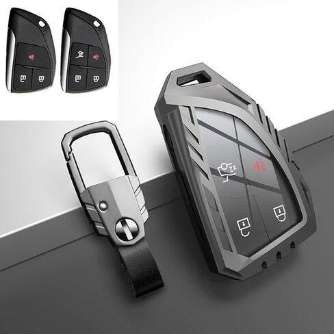Zinc Alloy Smart Key Fob Case Cover Holder Shell with Keychain Compatible for Chevrolet Suburban Tahoe GMC Yukon 3/4/5/6 Buttons 2021 2022 (Gray) in Saudi Arabia