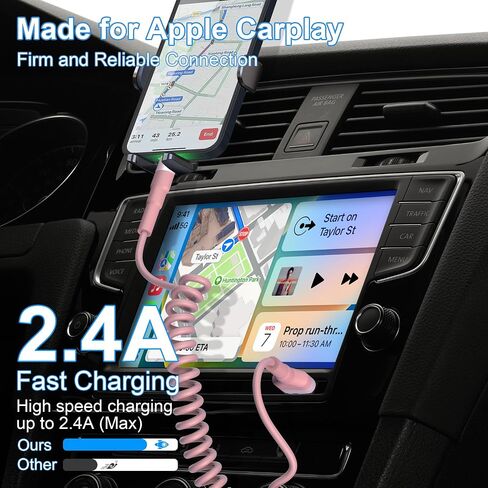 Coiled iPhone Lightning Cable for Apple Carplay, 2 Pack iPhone Charger Cable for Car, [Apple MFi Certified] Retractable iPhone Charger with Data Sync, Short iPhone Charger Cord for iPhone/Pad/Pod in Saudi Arabia