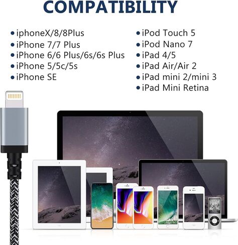 كابل Lightning، 3 حزم بطول 6أقدام [معتمد من Apple MFi] كابل شحن iPhone مضفر من النايلون متوافق مع iPhone 13/13Pro Max/13 Mini/12/12mini/12Pro/11/11Pro/X/Xs Max/XR/8 in Kuwait