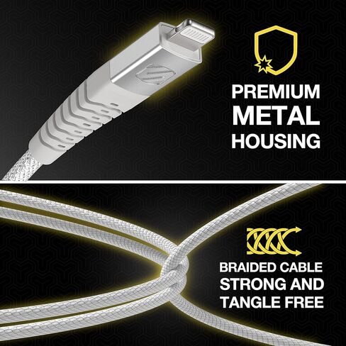 كابل شحن Lightning مضفر معتمد من Scosche i3B1SG-SP MFi معتمد من Strikeline Sync لجميع أجهزة Lightning، 1 قدم، أسود in Kuwait