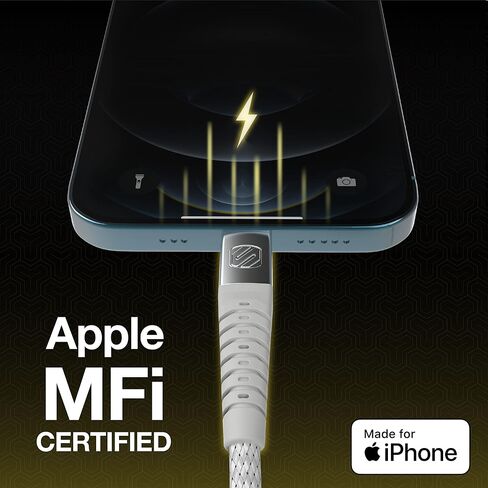 كابل شحن Lightning مضفر معتمد من Scosche i3B1SG-SP MFi معتمد من Strikeline Sync لجميع أجهزة Lightning، 1 قدم، أسود in Kuwait