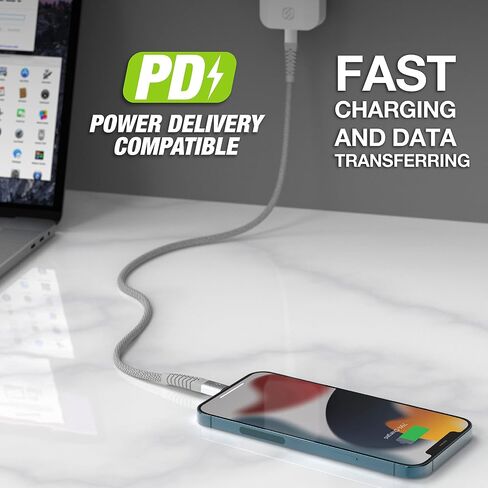 كابل شحن Lightning مضفر معتمد من Scosche i3B1SG-SP MFi معتمد من Strikeline Sync لجميع أجهزة Lightning، 1 قدم، أسود in Kuwait