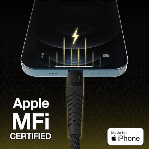كابل شحن Lightning مضفر معتمد من Scosche i3B1SG-SP MFi معتمد من Strikeline Sync لجميع أجهزة Lightning، 1 قدم، أسود in Kuwait