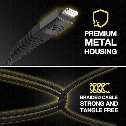 كابل شحن Lightning مضفر معتمد من Scosche i3B1SG-SP MFi معتمد من Strikeline Sync لجميع أجهزة Lightning، 1 قدم، أسود in Kuwait