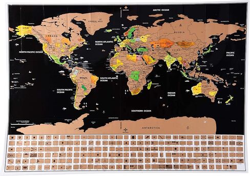 ملصق خريطة السفر مقاس XL من Scratch Off World and USA مع أدوات خدش دقيقة مقاس 33 بوصة × 23 بوصة - 197 دولة/أعلام مع رسم خرائط تفصيلية، ديكور رائع للحائط، هدية in Saudi Arabia