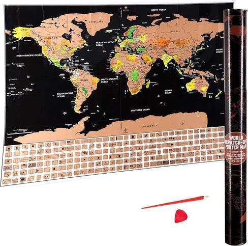 ملصق خريطة السفر مقاس XL من Scratch Off World and USA مع أدوات خدش دقيقة مقاس 33 بوصة × 23 بوصة - 197 دولة/أعلام مع رسم خرائط تفصيلية، ديكور رائع للحائط، هدية in Saudi Arabia