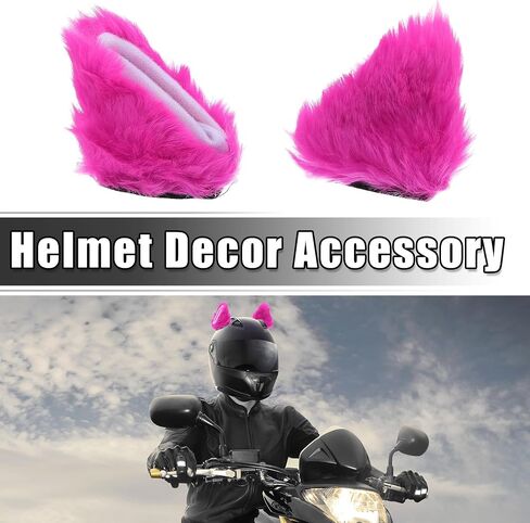 ACROPIX 1 Pair Universal Bicycle Motorcycle Self Adhesive Plush Cat Ears Shape for Helmet Decor Accessory Rose Red White in Saudi Arabia