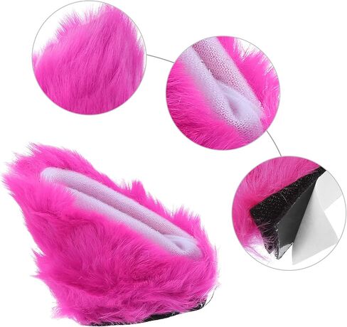 ACROPIX 1 Pair Universal Bicycle Motorcycle Self Adhesive Plush Cat Ears Shape for Helmet Decor Accessory Rose Red White in Saudi Arabia