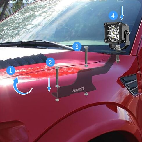 JERBOR غطاء محرك السيارة العلوي عمود LED ضوء العمل قرنة جبل بين قوسين عدة، خندق ضوء بين قوسين عدة مناسبة لفورد F-150 2004-2014 وSVT رابتور 2010-2014 in Kuwait