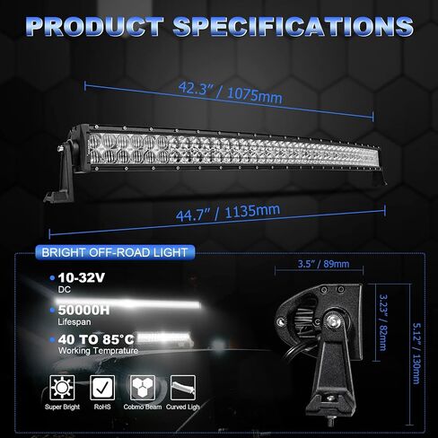 32 Inch LED Light Bar Curved, Auxbeam 180W Spot Flood Combo Beam Offroad Driving Lights with 5D Reflectors, 18000LM Off Road Fog Light with 12V DT Wiring Harness Kit for Jeep Pickup Trucks SUV ATV UTV in Saudi Arabia