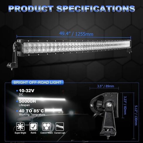 32 Inch LED Light Bar Curved, Auxbeam 180W Spot Flood Combo Beam Offroad Driving Lights with 5D Reflectors, 18000LM Off Road Fog Light with 12V DT Wiring Harness Kit for Jeep Pickup Trucks SUV ATV UTV in Saudi Arabia