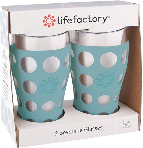 Lifefactory 20 أونصة خالية من مادة BPA للأماكن المغلقة/الخارجية من زجاج المشروبات الواقي من السيليكون، عبوتان، أرجواني مترب in Kuwait