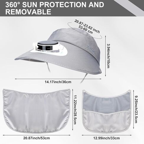 قبعة صيد بمروحة تعمل بالطاقة الشمسية مع مروحة واسعة الحافة للاستخدام الخارجي بعامل حماية من أشعة الشمس 50+ حماية من الشمس مع غطاء رقبة قابل للفصل وقناع للوجه للرجال والنساء في الهواء الطلق والرياضة والسفر والتخييم باللون الرمادي in Kuwait