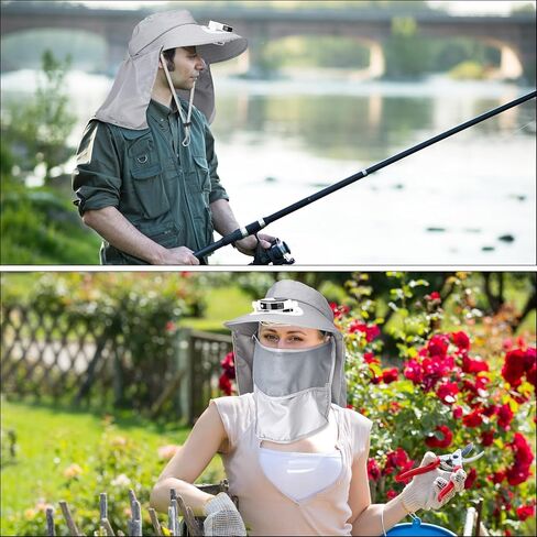 قبعة صيد بمروحة تعمل بالطاقة الشمسية مع مروحة واسعة الحافة للاستخدام الخارجي بعامل حماية من أشعة الشمس 50+ حماية من الشمس مع غطاء رقبة قابل للفصل وقناع للوجه للرجال والنساء في الهواء الطلق والرياضة والسفر والتخييم باللون الرمادي in Kuwait