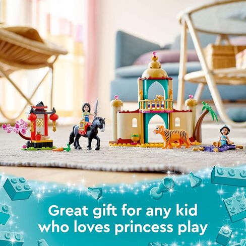 LEGO Disney Princess Jasmine and Mulan Adventure 43208 Palace Set, Aladdin & Mulan Buildable Toy with Horse and Tiger Figures, Gifts for Kids, Girls & Boys in Saudi Arabia