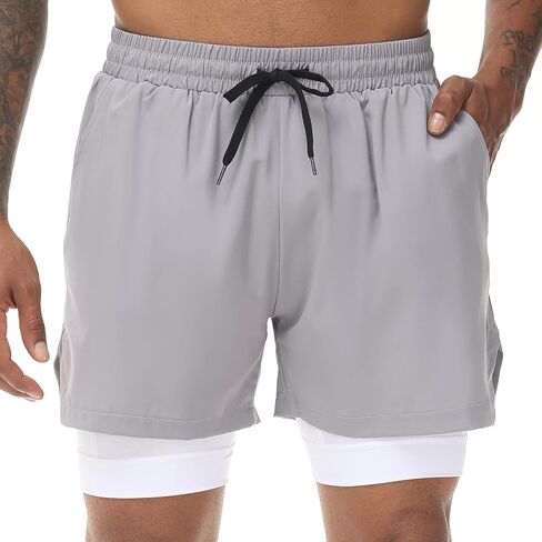 Muscle Killer Men's 2 in 1 Running Shorts Quick Dry Gym Athletic Shorts with Liner Workout Short for Men with Pockets in Saudi Arabia