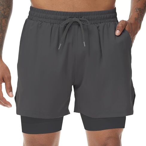 Muscle Killer Men's 2 in 1 Running Shorts Quick Dry Gym Athletic Shorts with Liner Workout Short for Men with Pockets in Saudi Arabia