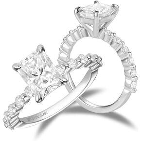 DovEggs Moissanite Engagement Rings for Women,Moissanite Rings, Center 2ct G-H-I Color Radiant Cut Moissanite Engagement Rings Anniversary Wedding Ring Accents 14K Gold Quality Sterling Silver