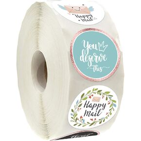 Happy Mail Small Business Stickers - 500 per roll, 6 Chic Designs for Packages & Online Shop Owners