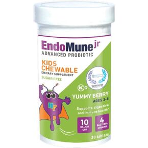 EndoMune Jr Advanced Kids Probiotic and Prebiotic | 10 Billion CFUs | 4 Strains Bacteria and FOS Prebiotic | Physician Formulated | 30 Chewable Tablets