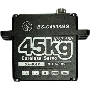 45KG Coreless Large Torque HV Full Metal Gear IP67 Waterproof Digital Servo Steering Servo with 25T Servo Horn for 1/6 1/8 1/10 RC Car and Robot Parts (BS-C4508MG-180 Degree)