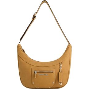 True Religion Women's Shoulder Bag Purse, Faux Suede Hobo Handbag with Adjustable Strap