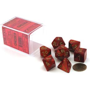 Chessex Dice: Polyhedral 7-Die Scarab Dice Set - Scarlet with Gold CHX-27414