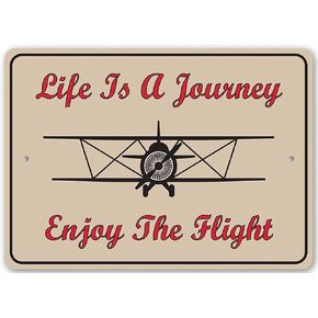 Life Is A Journey Take Flying Sign Airplane Lover Hangar Sign Dad Gift Metal Sign Funny Home Decor Tin Sign Vintage Metal Strip Poster 8x12 Inch