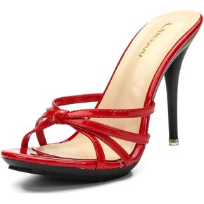 CAMSSOO Women's Platform Heeled Mules Stiletto Sandals Round Open Toe Slip On Dress Sexy Party Backless Slides High Heels Slipper