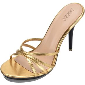 CAMSSOO Women's Platform Heeled Mules Stiletto Sandals Round Open Toe Slip On Dress Sexy Party Backless Slides High Heels Slipper
