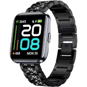 ID208 Plus Smart Watch Bands, Lamshaw Women Jewelry Bling Diamond Metal Dressy Strap Adjustable Replacement Strap Accessories Sports Band Compatible for Quican ID208 Plus 1.8 Inches, aeac ID208 Plus, WMK ID208 Plus 1.8 Inches Smart Watch