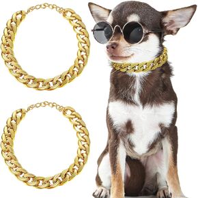 2 Pieces Dog Link Chain Gold Necklace Chain for Dogs ABS Plastic Dog Golden Collar Chain Puppy Costume for Dogs (10 Inch (25+7 cm))