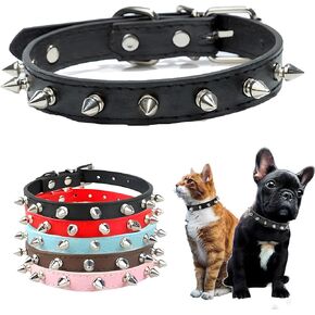 Spiked Dog Collar for Small Dogs, Soft Pu Leather Rivet Spike Stud Studded Cat Collars Adjustable for Girl Boy Small Breed Pet Teacup Chihuahua Puppy Kitten Black XS