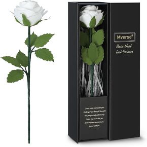 Gifts for Women, Mom, Her, Girlfriend, Daughter, Sister - Happy Birthday, Christmas, Valentines Day, Preserved Paper Rose in a Box, Personalized Eternity Flower (White)