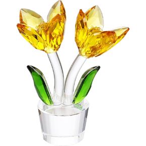 YWHL Blue Crystal Tulip Flower Collectible Figurines, Tulip Flower Gifts for Women, Glass Flower Home Decoration, Gift Idea for Birthday, Christmas, Mother's Day, Valentine's Day (Blue)