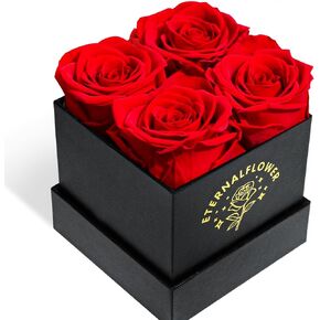 Forever Roses in a Box. Preserved Flower Rose Gifts for Mom, Women, Love, Wife, Girlfriend, Grandma. Eternal Roses Gift Box on Mother's Day, Birthday, Valentines, Anniversary. (4 Blue Roses)
