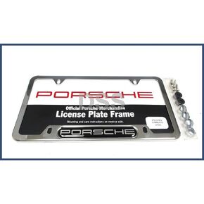 Porsche Genuine OEM Stainless Steel Nameplate License Frame - Polished Silver Finish