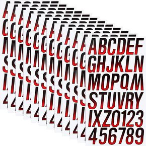 24 Sheets 3 Inch Boat Registration Number Kit Alpha Numeric Identification Numbers Stickers Decals Boat Numbers and Letters Boat Decals Boat Stickers for Boats Personal Watercraft, Vinyl, Red Black