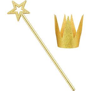 13 Inches Gold Star Wand Fairy Wand Gold Birthday Crown Hats, Paper Crowns Angel Fairy Party Cosplay Halloween