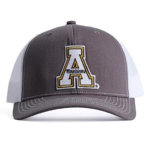 NCAA Collegiate Custom Embroidered Patch Charcoal and White Trucker Hat with Snapback Closure